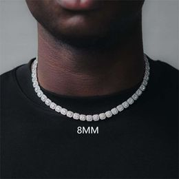 Hiphop Design 8mm Wide Vvs Moissanite Diamond Chain S925 Sterling Silver Cuban Link Chain for Men/women Hiphop Necklace