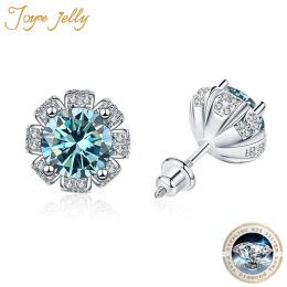 Earrings JoyceJelly 1carat D Color Round Moissanite Earrings For Women Wedding Sterling Silver 925 Jewelry Flower Shaped Female Ear Studs