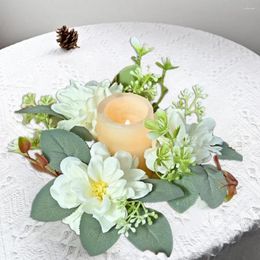 Decorative Flowers Home Decoration Garland Elegant Artificial Dahlia Wreath Candle Ring With Green Leaves Flower For Wedding Party