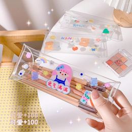 Storage Bags Simple Style Transparent PVC Pencil Bag Winding Cosmetic Kawaii Pen Holder School Supplies Stationery