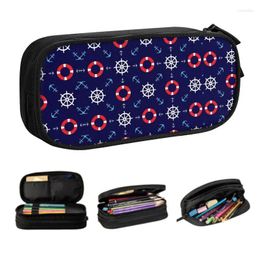 Cosmetic Bags Kawaii Nautical Sailors Pattern Pencil Cases For Boys Gilrs Custom Sailing Anchor Compass Large Capacity Pen Bag Box