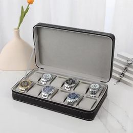 4/6/8/10/12 Slots Portable Leather Watch Box Your Watch Good Organiser Jewellery Storage Box Zipper Easy Carry Men Watch Roxes 240416