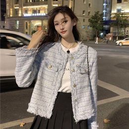 Women's Jackets Small Fragrant Jacket Women Tweed Short Coat Autumn Winter Streetwear Designer Clothing Korean Fashion Tops Long Sleeve