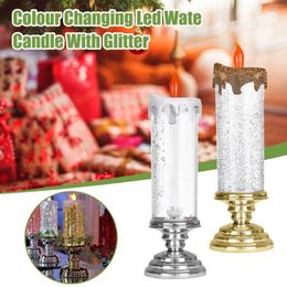 Candle Holders Crystal Home Decor Rotating Colour Changing LED With Glitter Flameless Romantic Light 300Ml