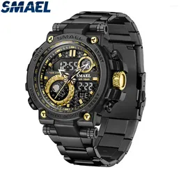Wristwatches Fashion Stainless Steel Watches Bussiness Waterproof Digital Back Light 50M 8095 Sports Quartz Men's