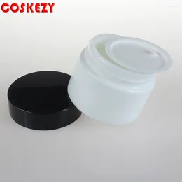 Storage Bottles 100pcs Glass Cream Jar 30g Round Shape Opal White 30ml Foundation Bottle With White/black Caps