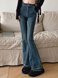 Women's Jeans Blue Vintage Fashion Flare Pants Women Ruffled Elegant Designer Slim Female High Waist Casual Pretty 2024 Autumn