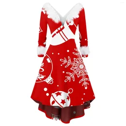 Casual Dresses Santa Claus Print Christmas Party For Women 2024 Winter Long Sleeve O Neck Tshirt Dress Holiday