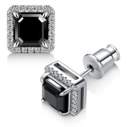 Earrings All Moissanite Stud Earrings for Women Men Black Square D Colour Diamond S925 Sterling Silver 18K White Gold Plated Jewellery Gift