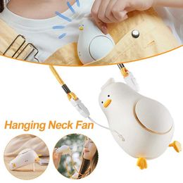 Portable Air Coolers Three speed mini USB fan cute duck outdoor mini creative desktop office silent charging portable handheld neck fan Y240422