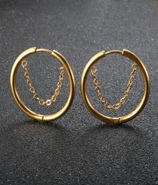 Stud Set Stainless Steel Small Hoop Earrings For Women Gold Circle Thick Ear Ring Piercing Tassel With Chain JewelryStud3896449