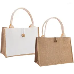 Shopping Bags Wholesales 100pcs/Lot Jute Gift Bag Personalised Customised Reusable Women Beach Handbag Printed With Button