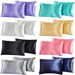Queen Silk Satin Pillow 2Pcs Case Bedding Pillowcase Smooth Home White Black Grey Khaki Sky Blue Pink Sliver 240410