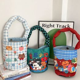 Bags Hylhexyr Women Cotton Bucket Shaped Shoulder Bag Magnetic Tote Female Animal Cartoon Pattern Hand Carry Canvas Bags