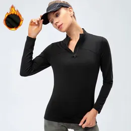 Active Shirts Womens Winter Thermal T Long Sleeve Velvet Gym Yoga Top Fitness Training Elastic Sport Women Clothing