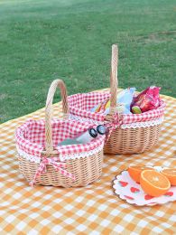 Baskets Handmade Wicker Basket with Handle for Camping Picnic Fruit Rattan Basket Food Sundry Container Storage Hamper Food Organizer