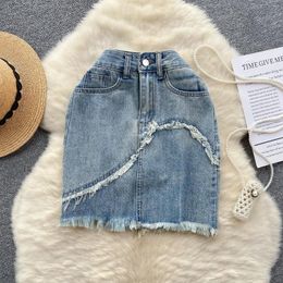 Skirts Denim Skirt For Women Stringy Selvedge High Waist Pocket Wrapped Korean Style Anti-emptied Streetwear Summer Drop