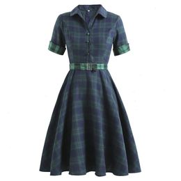 Retro Elegant Hepburn Style Womens Clothing British Plaid Stitching Large Swing Dress