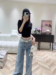 Women's Jeans Design Classic Irregular Patchwork Belt Washed To Make Old Mopping Long Casual Pants Loose