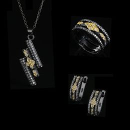 Necklaces Fashion Black Gold Jewellery Set Classic Geometric Irregular Ring Necklace Earrings Fashion Party Jewellery Set