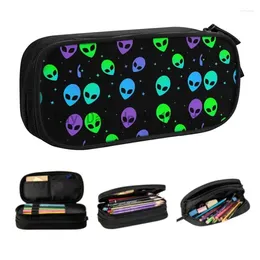 Cosmetic Bags Korean Colorful Aesthetic Alien UFO Pattern Pencil Case For Boys Gilrs Custom Large Storage Pen Bag Box School Supplies