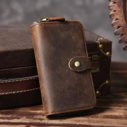 Wallets Vintage Crazy horse Genuine Leather Men Wallet Men Purse Long style Leather Wallet male Purse Clutch Bag Coin bag Money Clips