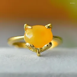 Cluster Rings Natural Amber Ring Women Fine Jewelry Accessories Genuine Healing Gemstones Baltic Adjustable Anillos Mujer