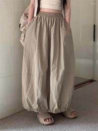 Skirts Alien Kitty Design Solid Long Women Drawstring 2024 OL Pockets Stylish Summer High Street Vintage Loose Minimalist