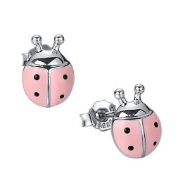 Earrings Mankuu Insects style Cute Delicate Red/Pink Beetle Ladybug Stud Earrings Girl Date Beautiful 925 Silver For Women Jewelry Gift