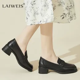 Dress Shoes Leather Platform Loafers Woman 2024 British Style Thick Heels First Layer Cowhide Women Slip On College Gothic Mujer