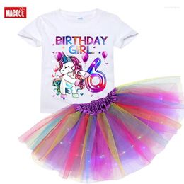 Clothing Sets Girls Birthday Set Suits Tshirt Tutu Led Light Dress Kids Suit Baby Outfit Clothes 2 Piece Skirt 6 Years