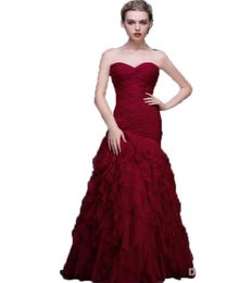Custom Made Evening Dresses Sweetheart Backless LaceUp Ruffle Pleats Mermaid Draped Skirt Burgundy New Evening Gowns For Women3207416