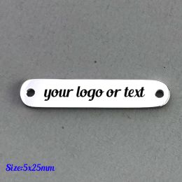 Strands 30pcs 5x25mm 5x20mm cloth logo connectorLaser Engraved logo label bracelet connector Rectangle Plate Necklace Pendant