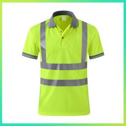 Shirts Men Shirts Night Work Reflective Workwear Short Sleeve Quick Dry Work Clothes for Men Breathable Tshirt High Visibility Tops