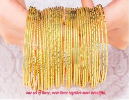 24k real gold plated gold color bracelet size 2mm 12 kind of design bangle for women jewelry retail whole1585220