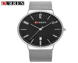 CURREN New Men039s Quartz Relogio Masculinos Dial Clock Ultrathin Male Wrist Watch Calendar Waterproof Business Steel Watches7149124