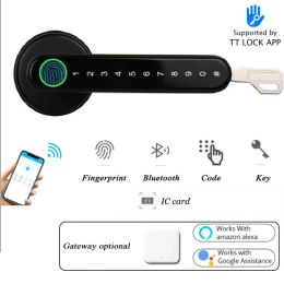 Control Bluetooth Lock TTLOCK Smart Home Door Lock Alexa Google home Biometric fingerprint lock Electric Handle Lock Wooden door