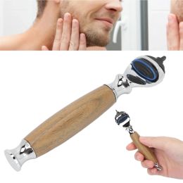 Shavers 1Pcs Manual Shaver Double Edged Holder Safety Stainless Steel Beard Trimmer Wooden Handle Without Blade Men Shaving Tool