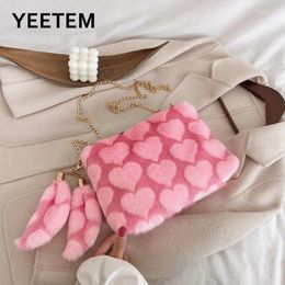 Shoulder Bags Boolar Winter Women's Bag Soft Leopard Woolen Heart Tail One-shoulder Diagonal Hbag Plush Envelope Purse