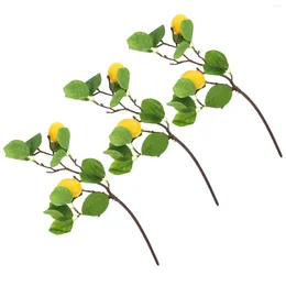 Decorative Flowers 3 Pcs False Green Artificial Branch Dining Table Decor Simulation Yellow Plastic Cutting