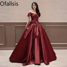 Party Dresses Ofallsis Wine Red Off Shoulder Toast Dress Bride 2024 Summer Vintage Wedding Temperament French Engagement Evening