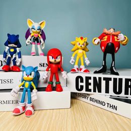 Action Toy Figures 6pcs Set 11cm Cute Sonic PVC Character Toy Hedgehog Shadow Tail Figure Model Dolls Children Animal Toy Birthday Gift T240422
