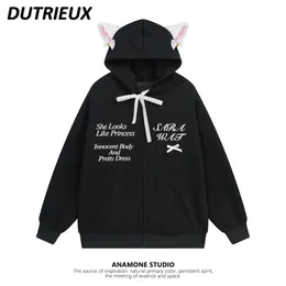 Women's Hoodies Sweet Cute Hooded Sweatshirt Cardigan Spring And Autumn Design Sense Niche Bow Letter Embroidery Loose Coat