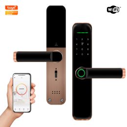 Control TUYA WIFI Matte Panel Smart Door Lock Mobile Phone Remote Unlock keyless entry Fingerprint Magnetic Card Password Key