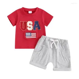 Clothing Sets 4th Of July Baby Boy Outfit Toddler Summer T Shirt Shorts Set Infant USA Print Top Kids Fourth Clothes