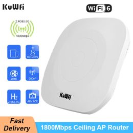 Routers KuWFi Ceiling AP WIFI 6 1800Mbps Wireless 5.8G &2.4G WIFI Router WiFi Access Point Indoor AP Signal Amplie With 48V POE Power