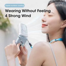 Portable Air Coolers Outdoor Neck Fan Handheld USB Charging Mini Portable Hanger 3000mAh Battery Powered 180 Folding Wireless Desktop Air Cooling Fan Y240422