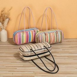 wholesale of trendy women handbags with high aesthetic value, rainbow, and large capacity woven beach bags for women I4us#