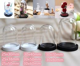 Decorative Figurines 8pcs Clear Glass Dome Cloche With Black Wooden Base Bell Jar Display For Plants Succulents Fairy Light Po Home Decor