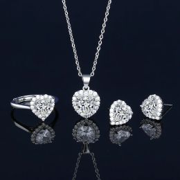 Necklaces Queen Heart Lab Diamond Jewelry set 925 Sterling Silver Party Wedding Rings Earrings Necklace For Women Moissanite Jewelry Gift